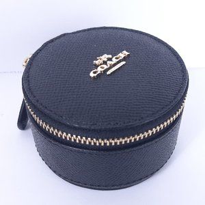 COACH Round Travel Jewelry Box Black Leather